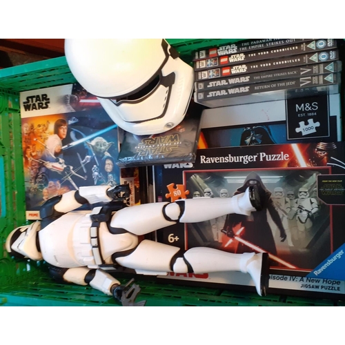 422 - Collection of Star Wars memorabilia to include: Storm Trooper figure with gun, Storm Trooper mask, S... 