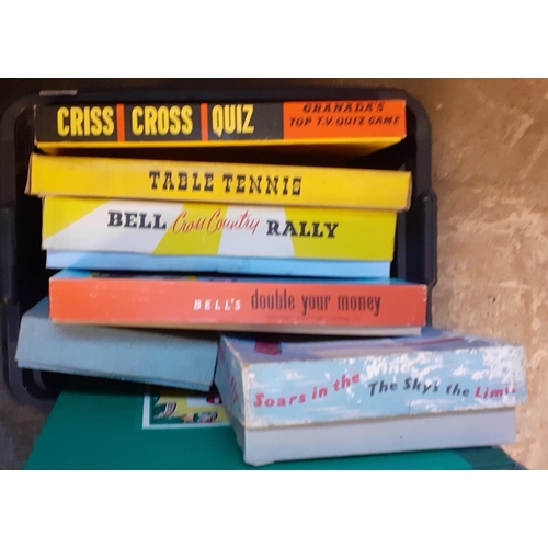 434 - Two boxes of vintage games to include: Double Your Money, Kriss Cross Quiz, Palitoy table tennis gam... 