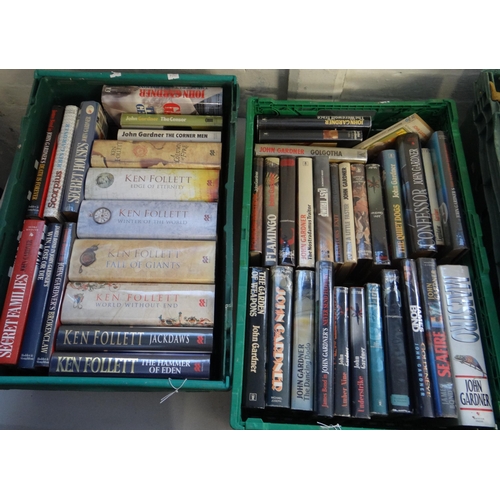 435 - Two crates of hardback mostly first edition books to include: Follett, Ken; 'Fall of Giants' 2010, '... 