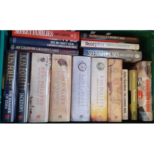 435 - Two crates of hardback mostly first edition books to include: Follett, Ken; 'Fall of Giants' 2010, '... 