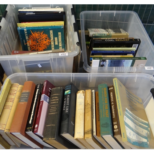 452 - Three crates of books on Geology and Paleontology to include: 'The Petrology of the Igneous Rocks' 1... 