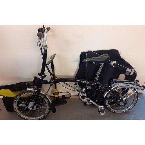 454 - Brompton folding bicycle with textile carrying bag, additional  Brompton bag with Joe Blow foot pump... 