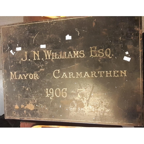 455 - Early 20th century tin box for J.N. Williams Esq Mayor Carmarthen 1906-7, the interior revealing bla... 