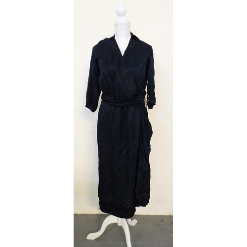 458 - Vintage 1930's hand made navy silk drop waist dress with beaded detail. 
(B.P. 21% + VAT)