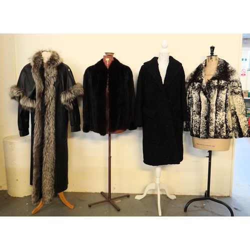 463 - Four vintage ladies fur jackets and coats to include: a black ranch mink fur jacket with fox fur col... 