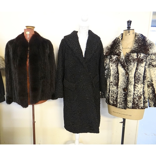 463 - Four vintage ladies fur jackets and coats to include: a black ranch mink fur jacket with fox fur col... 