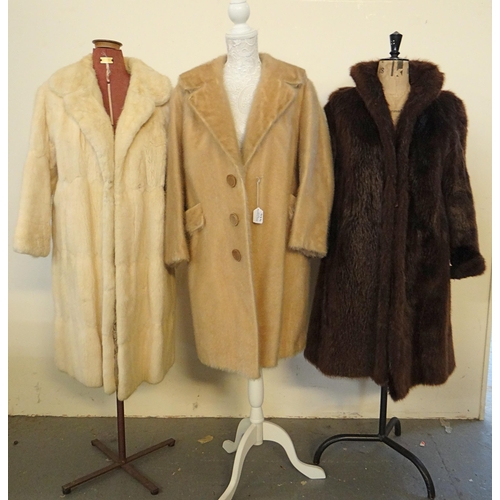 464 - Three vintage ladies fur coats to include: a white musquash fur, a blonde harp seal fur coat by A.S ... 