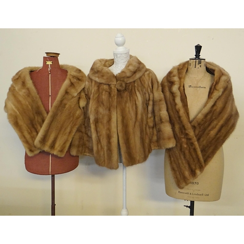 465 - Three vintage pastel palomino colour mink fur items to include: two stoles and a short jacket by R D... 