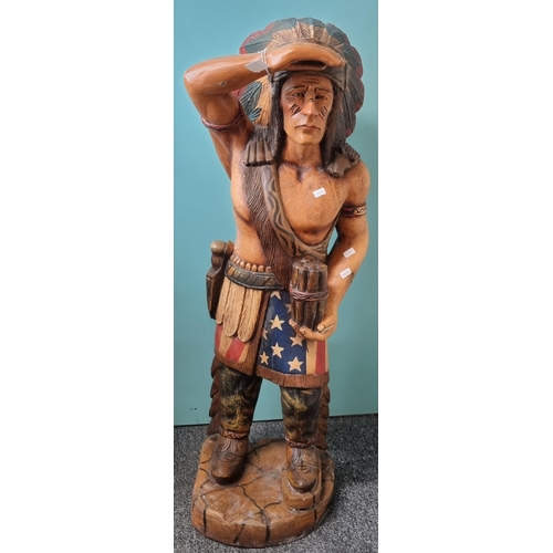 52 - Large modern wooden sculpture of a Native American Indian.  98cm high approx.  (B.P. 21% + VAT)