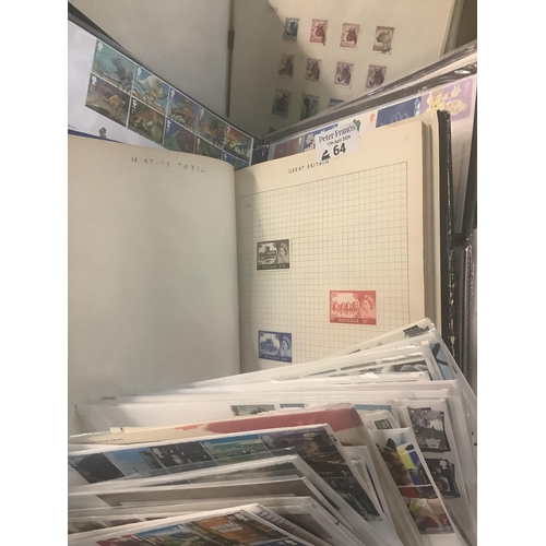 64 - Plastic box with all World stamps in albums and quantity of Great Britain First Day Covers in album ... 