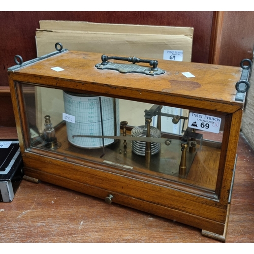 69 - Late 19th century mahogany cased Barograph, by H. Hughes & Son Ltd. 59 Fenchurch Street, London.  NO... 