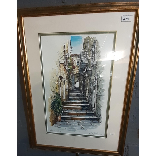 95 - After Alice Korcziha, Italianate architectural study, signed. Coloured print. 47x31cm approx.  Frame... 