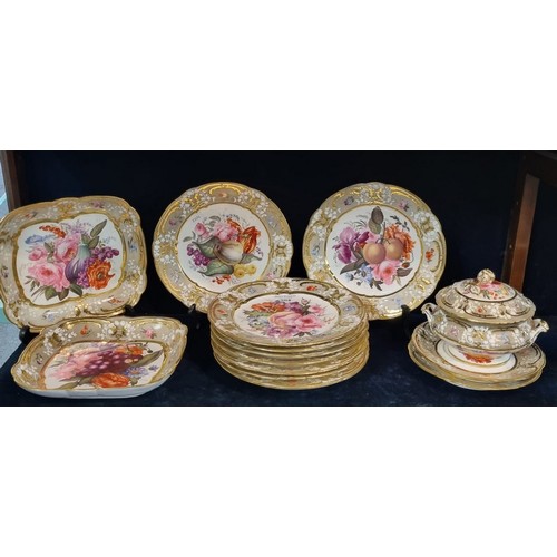 304 - Collection of early 19th Century (c1820) Coalport Rose & Co Improved Feltspar porcelain dinnerware w... 