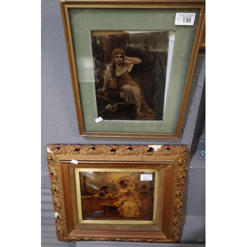 130 - Later framed Crystoleum of a young woman in a landscape with owl together with another in appearing ... 