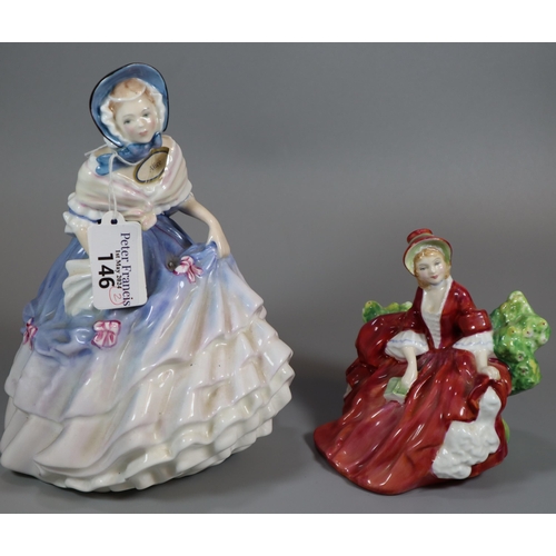 146 - Two Royal Doulton English bone china figurines; 'Alice' HN3368 and 'Lydia' HN1908. (2)
(B.P. 21% + V... 