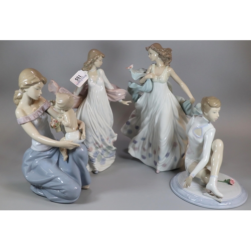 155 - Four Spanish porcelain Lladro figurines to include: 'Spring Splendor', 'Summer Serenade', 'One for y... 