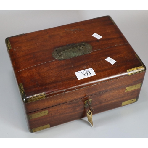 174 - 19th century mahogany writing and gents travelling box, the interior revealing: writing slope with v... 