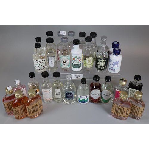 176 - Box of alcoholic miniatures to include mainly various Gins including: Nordes, Zener, Spire etc.  (B.... 