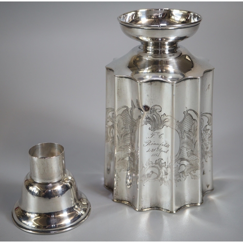 182 - Continental white metal canister/flask, the body with engraved floral and foliate decoration, marks ... 