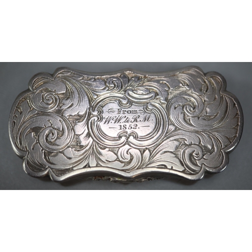 200 - 19th century silver vinaigrette with engraved floral designs, by Nathaniel Mills, the top marked 'Fr... 