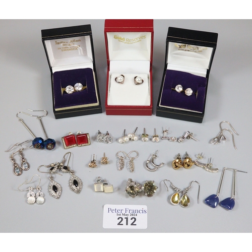 212 - Collection of assorted earrings, pearls, clear and coloured stones etc.  (B.P. 21% + VAT)