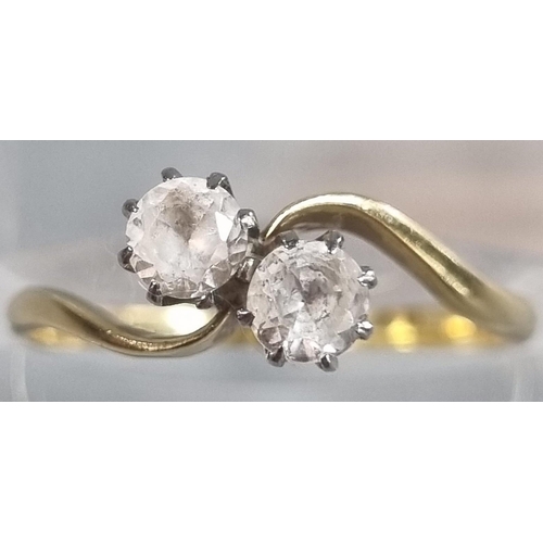 216 - 18ct gold twist shank two stone ring (do not test as diamonds).  1.8g approx.  Size N.   (B.P. 21% +... 