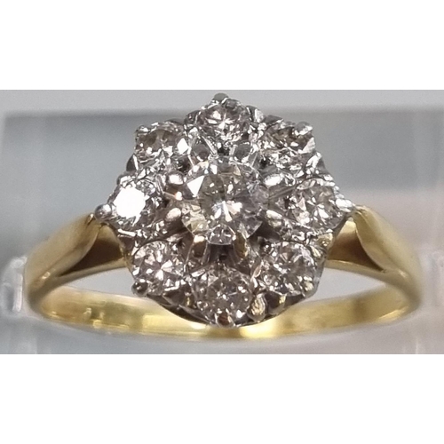 223 - 18ct gold diamond nine stone flowerhead cluster ring.  3.7g approx.  Size M.   (B.P. 21% + VAT)