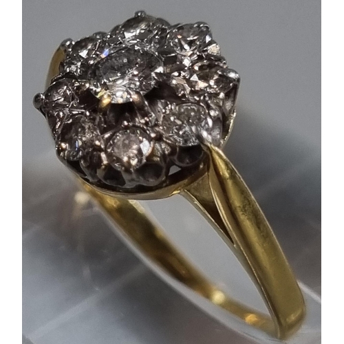 223 - 18ct gold diamond nine stone flowerhead cluster ring.  3.7g approx.  Size M.   (B.P. 21% + VAT)