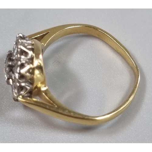 223 - 18ct gold diamond nine stone flowerhead cluster ring.  3.7g approx.  Size M.   (B.P. 21% + VAT)