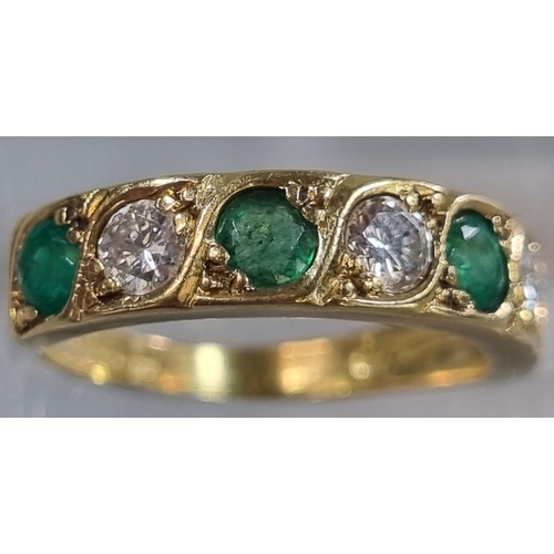 227 - 18ct gold diamond and emerald seven stone ring.  3g approx.  Size J.  (B.P. 21% + VAT)