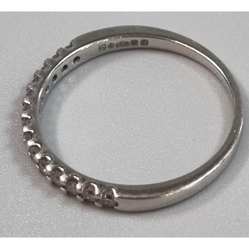 232 - Modern platinum and diamond half eternity ring marked 'Pravins', in Pravins ring box.  1.6g approx. ... 