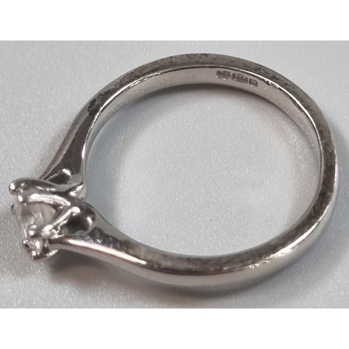 233 - Modern platinum and diamond solitaire ring marked 'Pravins', in Pravins ring box.  3.5g approx.  Siz... 