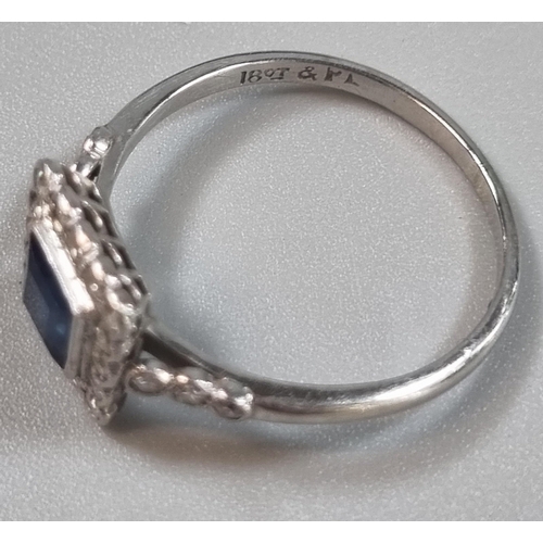 235 - 18ct white gold Art Deco design diamond and sapphire ring.  2g approx.  size L.   (B.P. 21% + VAT)