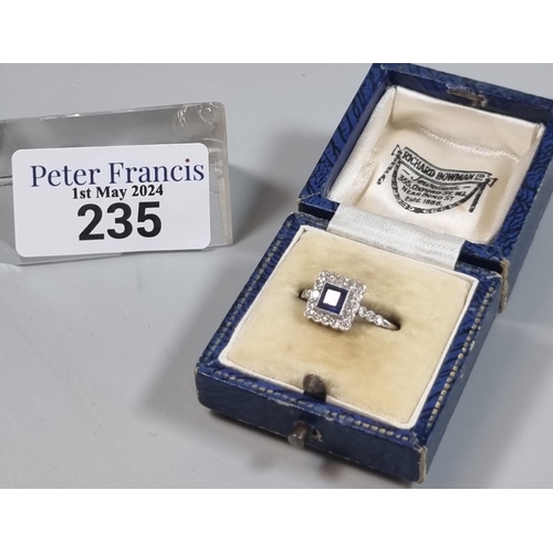 235 - 18ct white gold Art Deco design diamond and sapphire ring.  2g approx.  size L.   (B.P. 21% + VAT)