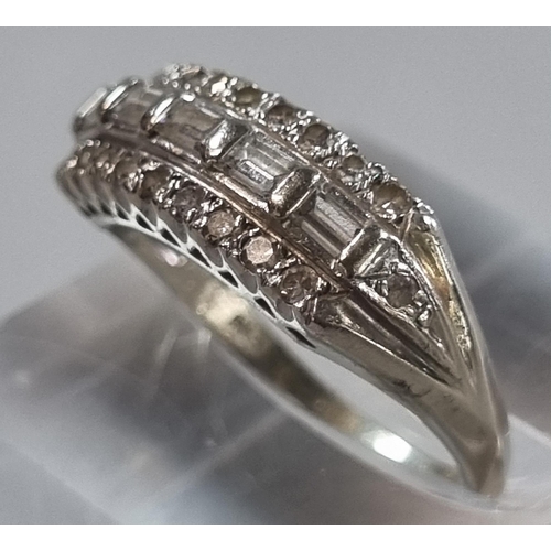 237 - 14K white gold diamond cluster ring of baguette and other form.  3.1g approx.  Size M.   (B.P. 21% +... 