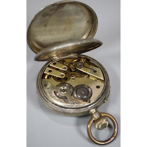 247 - Swiss white metal open faced keyless pocket watch with Roman face and seconds dial together with two... 