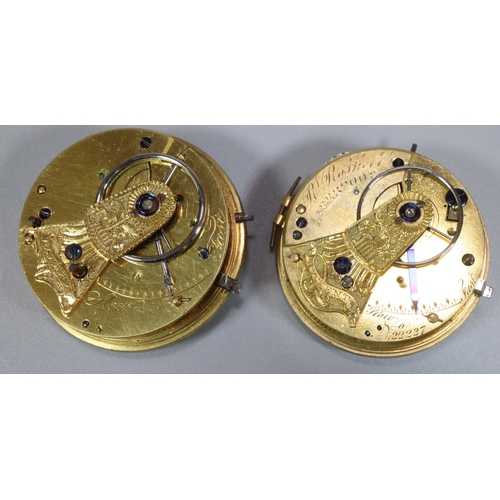 249 - Two 19th century Fusee pocket watch movements only, one marked Robert Roskell of Liverpool, both wit... 