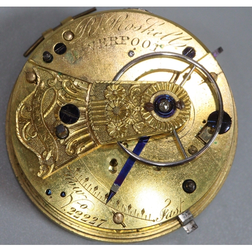 249 - Two 19th century Fusee pocket watch movements only, one marked Robert Roskell of Liverpool, both wit... 