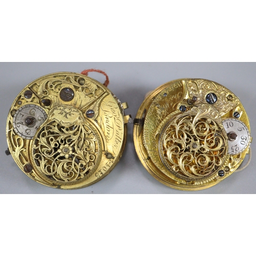 250 - Two 18th century Fusee pocket watch movements only to include: one marked Thomas Wright of London an... 