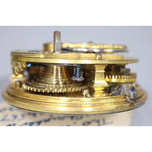 250 - Two 18th century Fusee pocket watch movements only to include: one marked Thomas Wright of London an... 