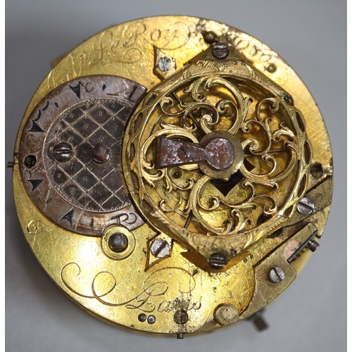 252 - 18th century French Fusee pocket watch movement only marked Le Roy of Paris, having Turkish style en... 