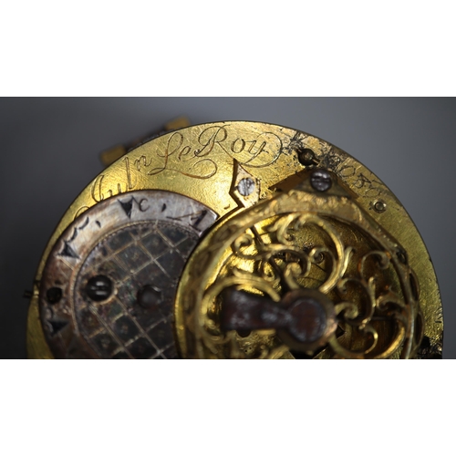 252 - 18th century French Fusee pocket watch movement only marked Le Roy of Paris, having Turkish style en... 