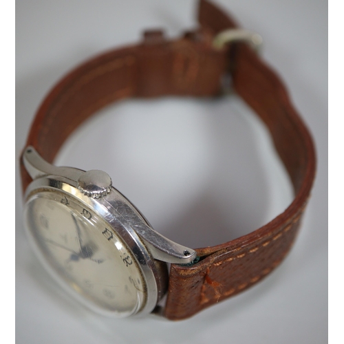 256 - Vintage Omega steel mechanical gentleman's military style wristwatch with Arabic numerals, sweep sec... 