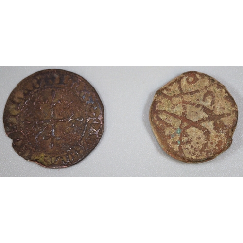 258 - 16th/17th century French Jetton copper alloy token together with a probably 16th/17th century copper... 