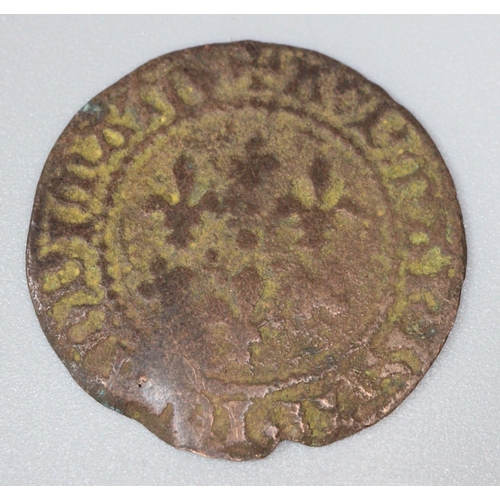 258 - 16th/17th century French Jetton copper alloy token together with a probably 16th/17th century copper... 