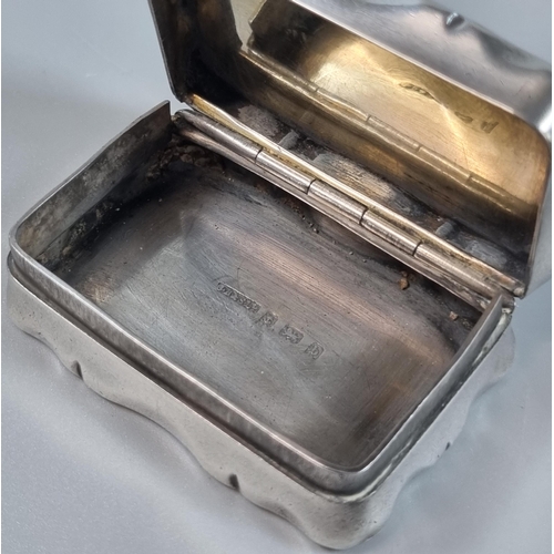 278 - Silver snuff box with hinged foliate engraved cover.  Birmingham hallmarks.  1.5 troy oz approx.  5.... 