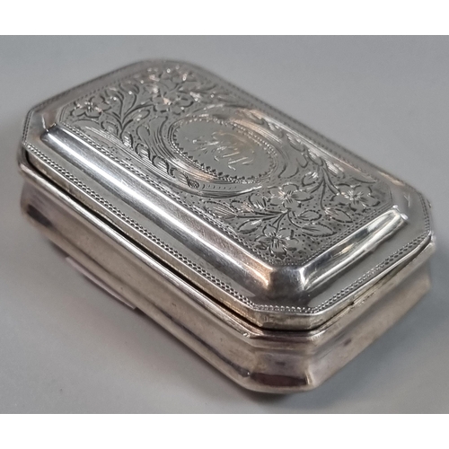 279 - George III silver snuff box, Birmingham hallmarks 'For John Betridge, 1818'.  0.6 troy oz approx.  5... 