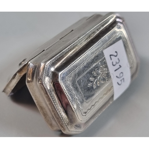 279 - George III silver snuff box, Birmingham hallmarks 'For John Betridge, 1818'.  0.6 troy oz approx.  5... 