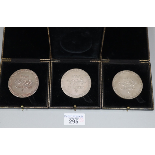 295 - Group of three Royal Academy of Arts bronze medallions, each marked to the rim 'James Rutherford for... 