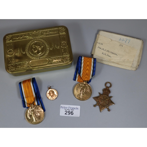 296 - Three WWI medals to include: 1914-15 Star, awarded to Private W J Richards Royal Welsh Fusiliers, to... 